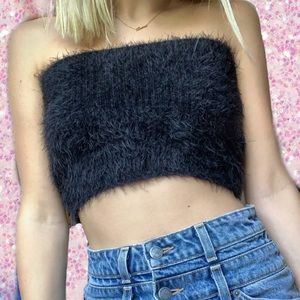 Black Fuzzy Tube Top